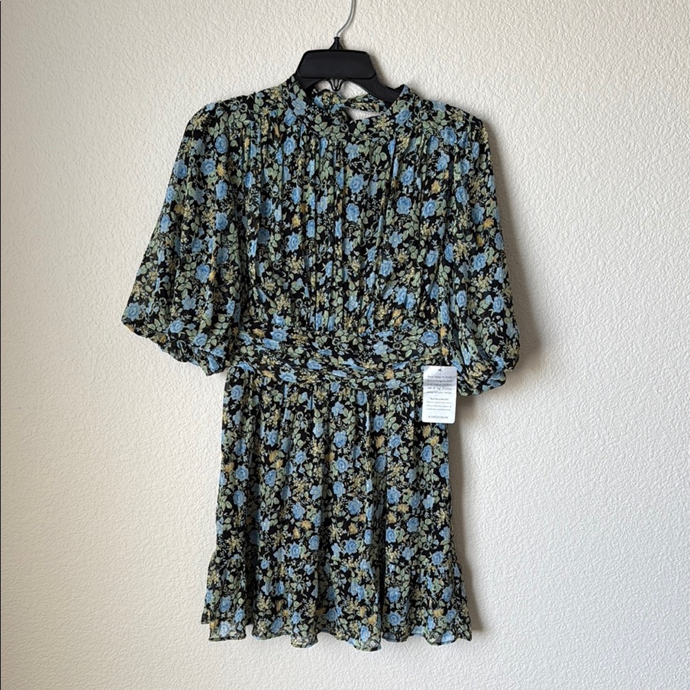 Lush Floral Mini Dress - Blue and Black